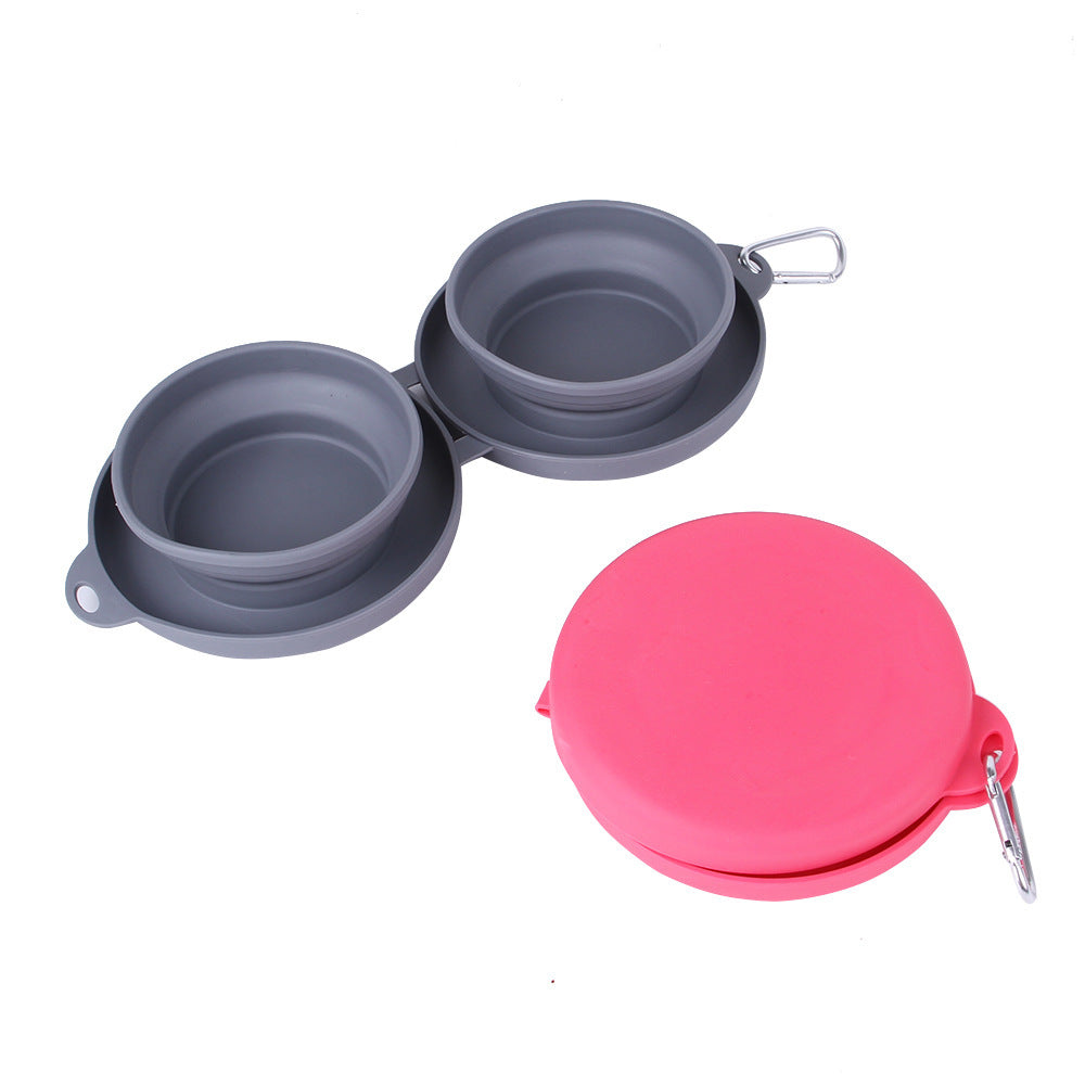 Collapsible Double Silicone Food and Water Bowl with Spill-Proof Base