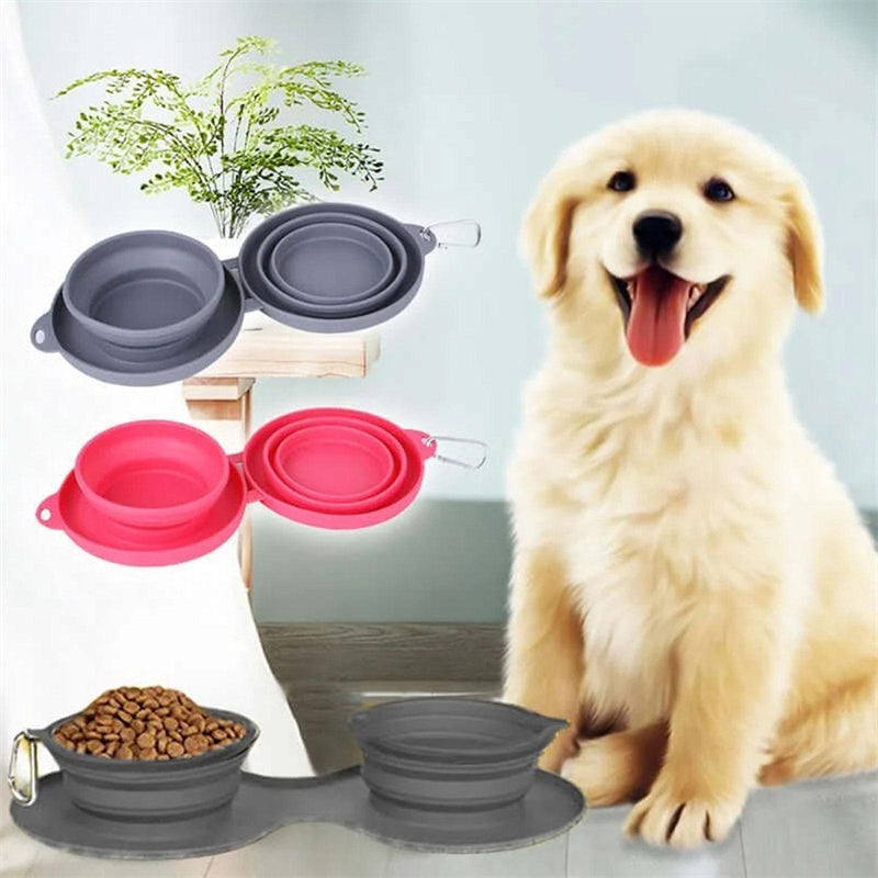 Collapsible Double Silicone Food and Water Bowl with Spill-Proof Base