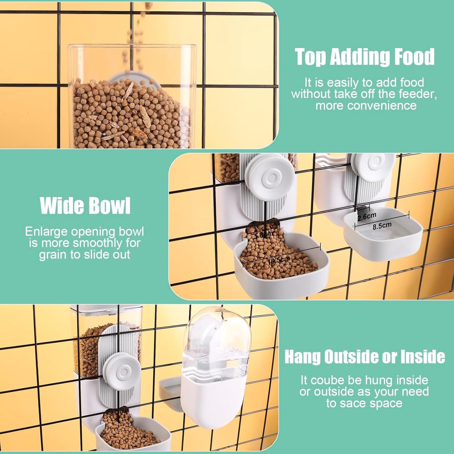 Automatic Hanging Cage Food and Water Dispenser (Gravity Feeding System)