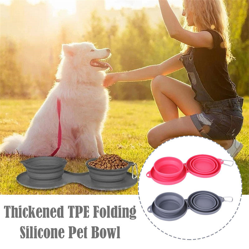 Collapsible Double Silicone Food and Water Bowl with Spill-Proof Base