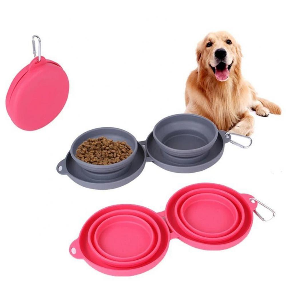 Collapsible Double Silicone Food and Water Bowl with Spill-Proof Base