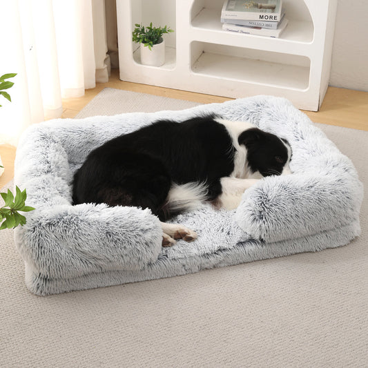Cama Rectangular de Felpa para Mascotas con Aislamiento Térmico