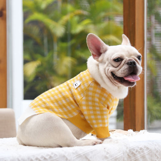 British Style Plaid Pet Sweater with Design