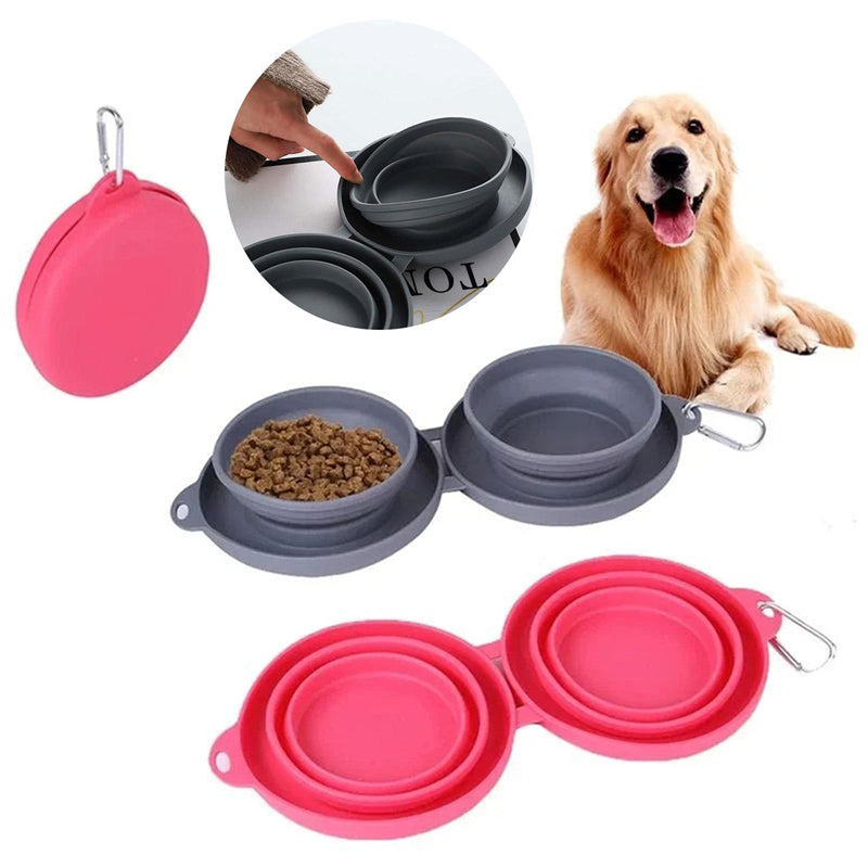 Collapsible Double Silicone Food and Water Bowl with Spill-Proof Base